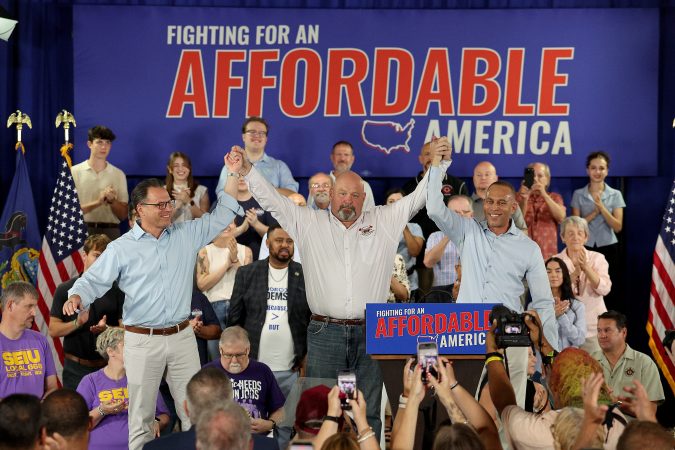 Hakeem Jeffries and Josh Shapiro rally for Democrat Bob Brooks, 100 days ahead of a competitive congressional race in Lehigh Valley