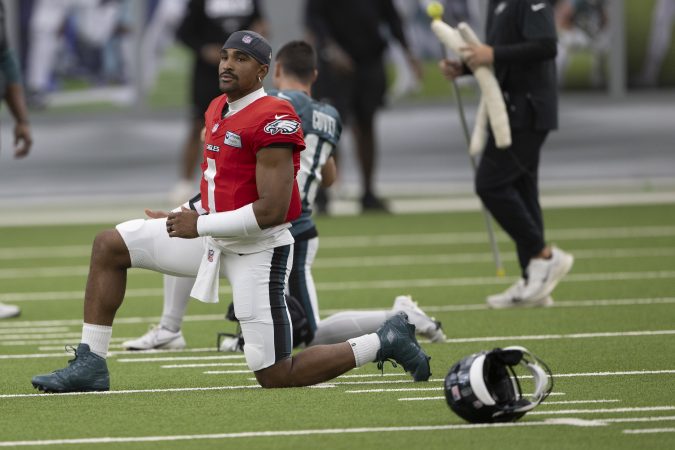 The Eagles moved inside for Monday's practice and Jalen Hurts fared well.