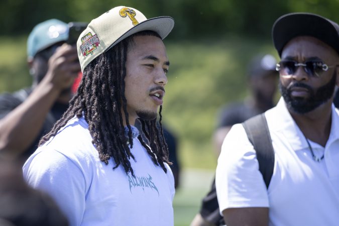 Eagles rookie Makai Lemon attends Open Door Abuse Awareness and Prevention football combine to inspire the youth