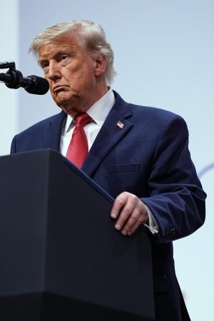 President Donald Trump speaks to reporters at a news conference at the G7 Summit in Evian-les-Bains, France, on Wednesday.