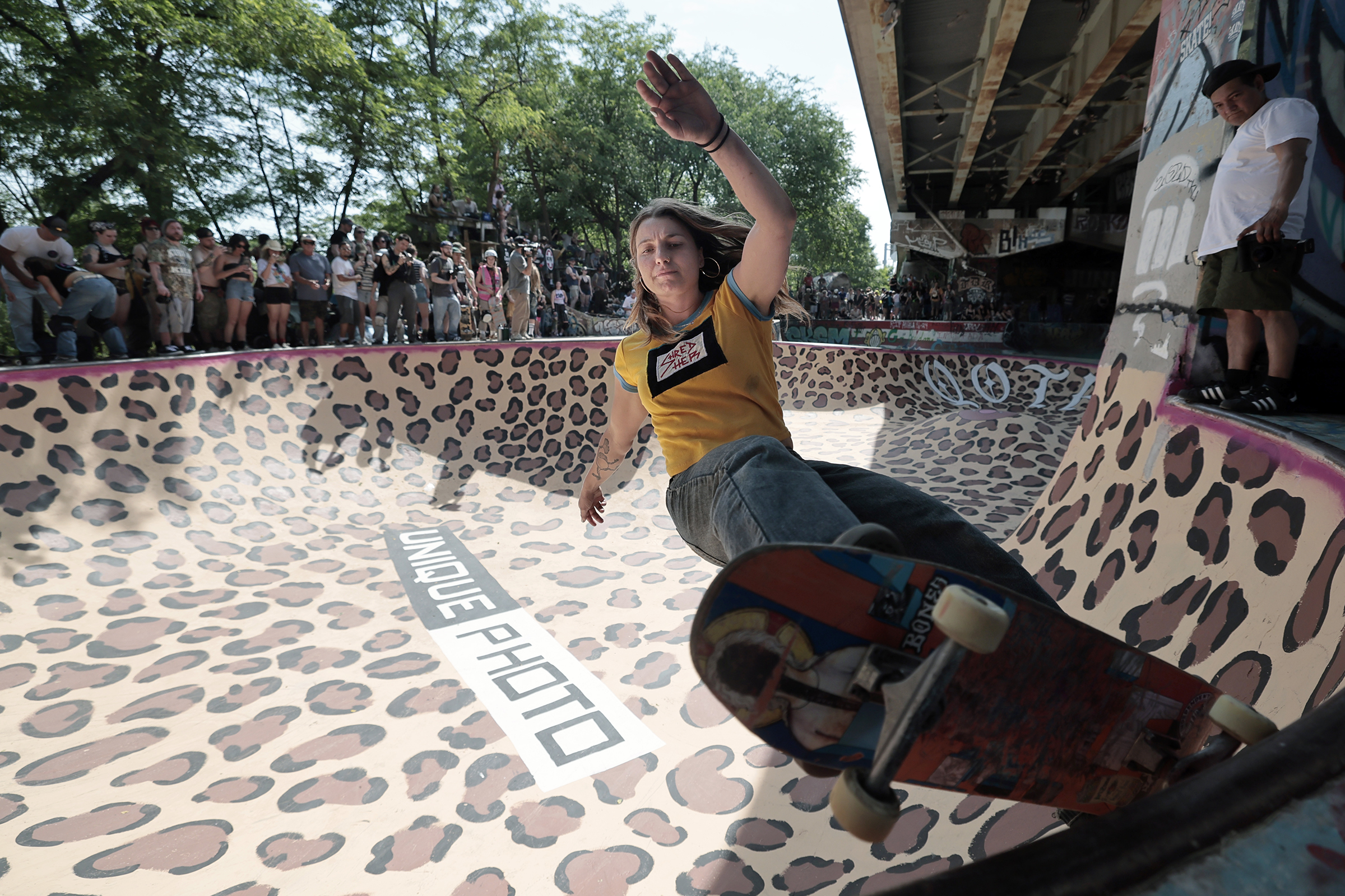 Caroline Duerr of Brielle, N.J., skates in an early heat during the sixth annual "Queen Of The Park" women's skateboarding event on Saturday at FDR Park. Duerr, formerly of South Philly, won the competition in 2021.