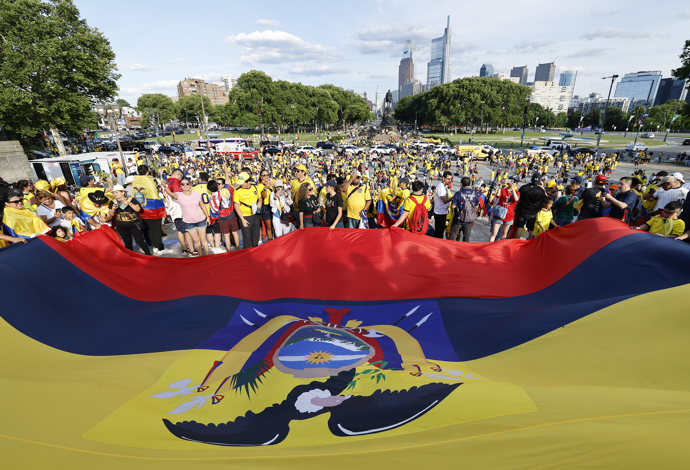 Fans celebrate ahead of the first World Cup match in Philly