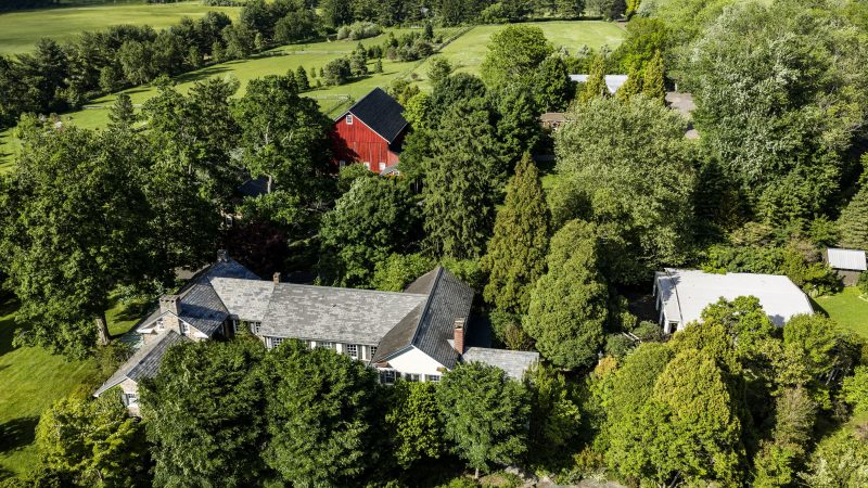 Aerial view of the 30-acre Paxon Hill Farm in Solebury Township, Bucks County, complete with extensive gardens, which is for sale for $5 million.
