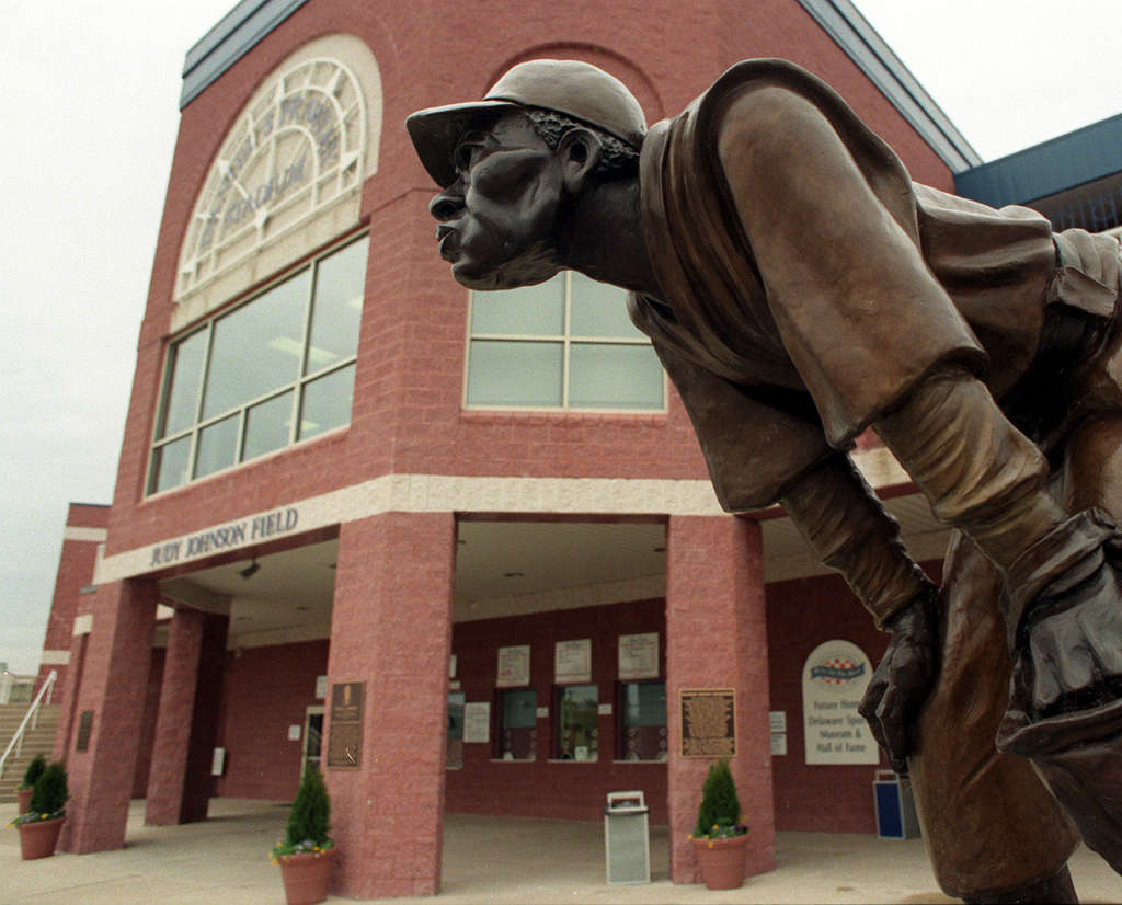 A statue of Judy Johnson, Negro league and Hall of Fame player, in front of Frawley Stadium, home of the Wilmington Blue Rocks in Wilmington.