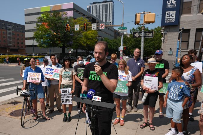 Bike and pedestrian advocates rallied for a safer Market Street in University City