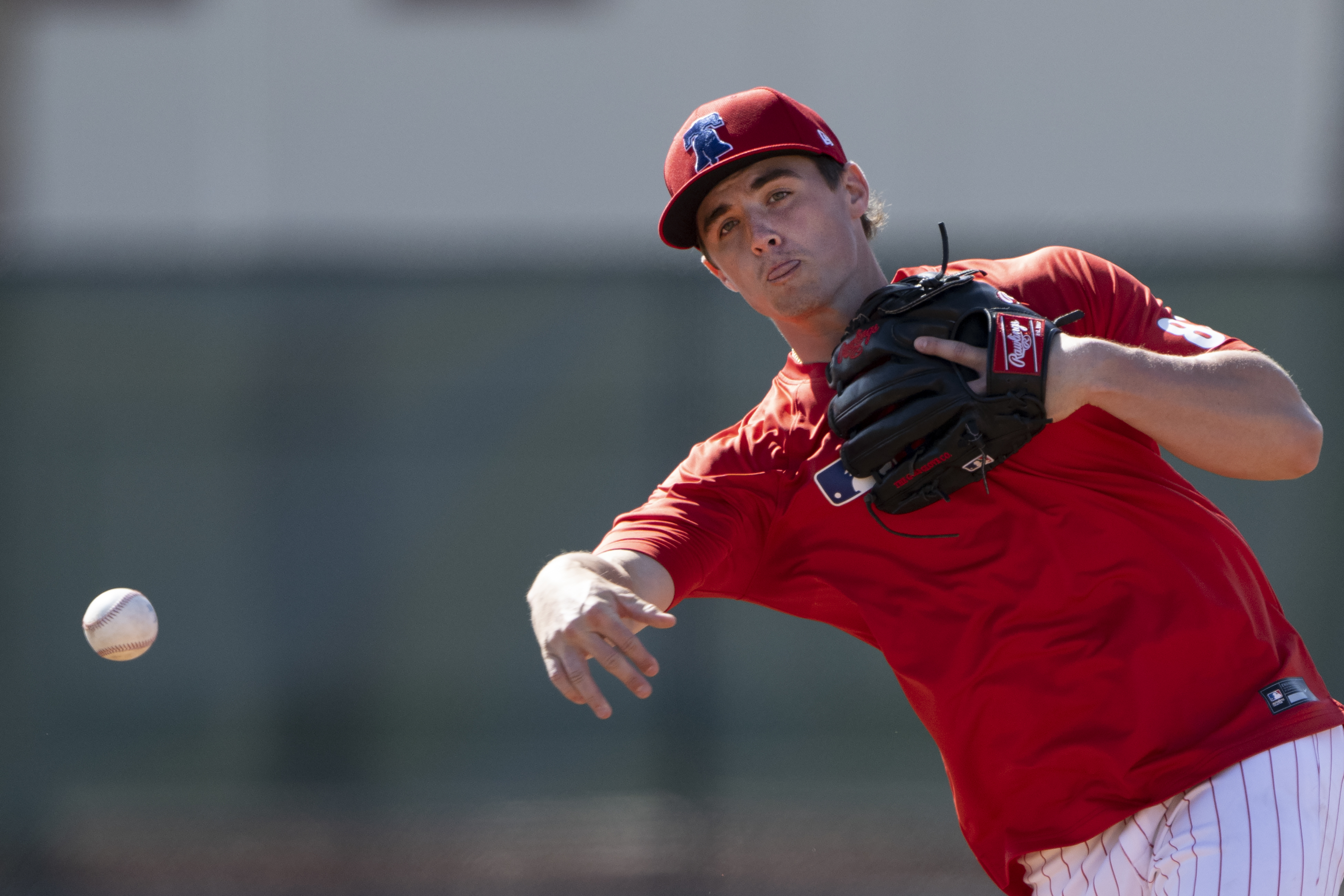 Aidan Miller, taking infield during spring training in 2025, is back playing at double-A Reading this week.