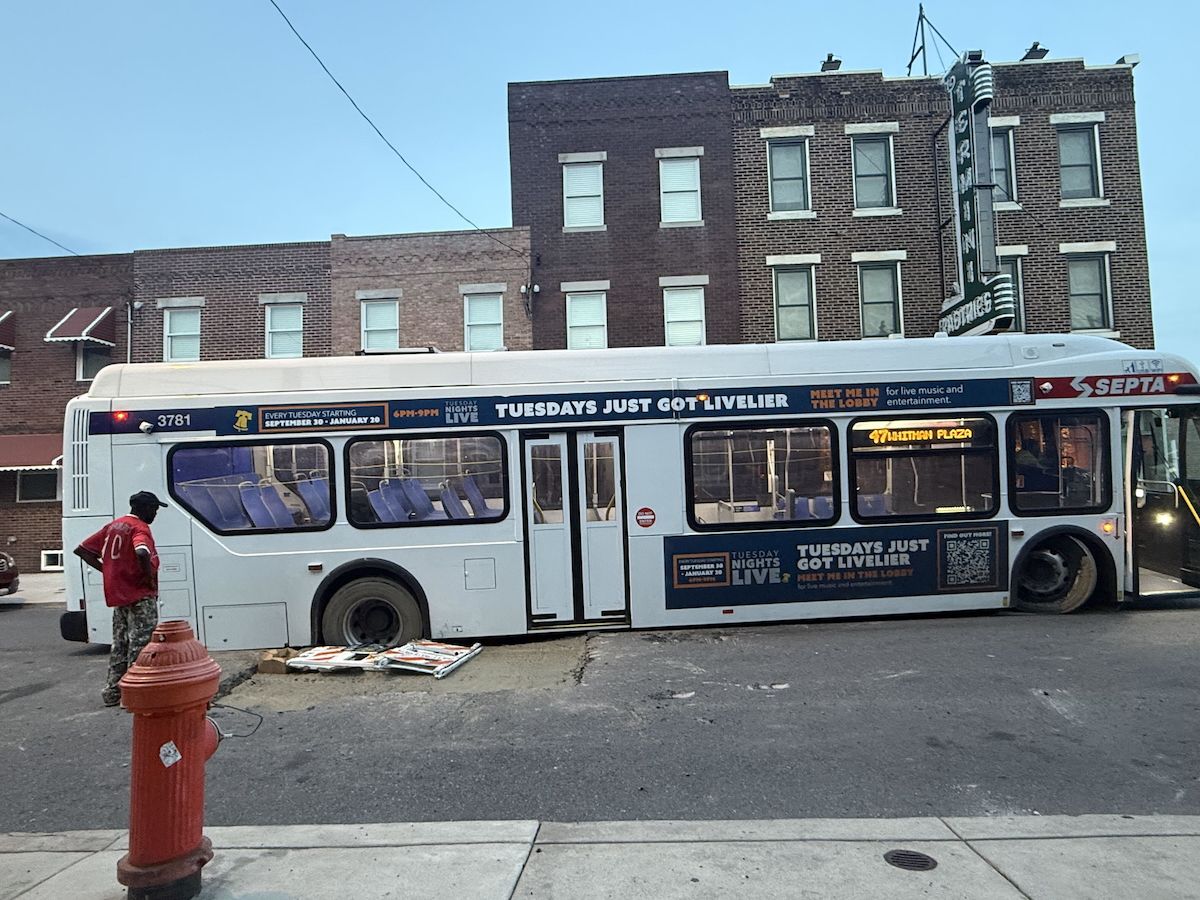 SEPTA bus drives through wet concrete outside of Termini Bros. in what locals say is the ‘most South Philly thing ever’