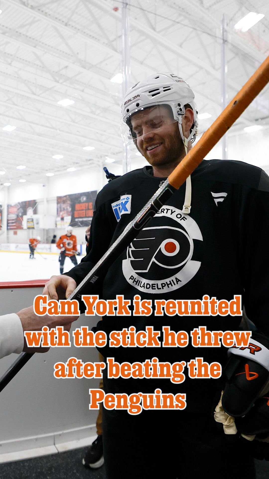 Cam York is reunited with the stick he threw after beating the Penguins