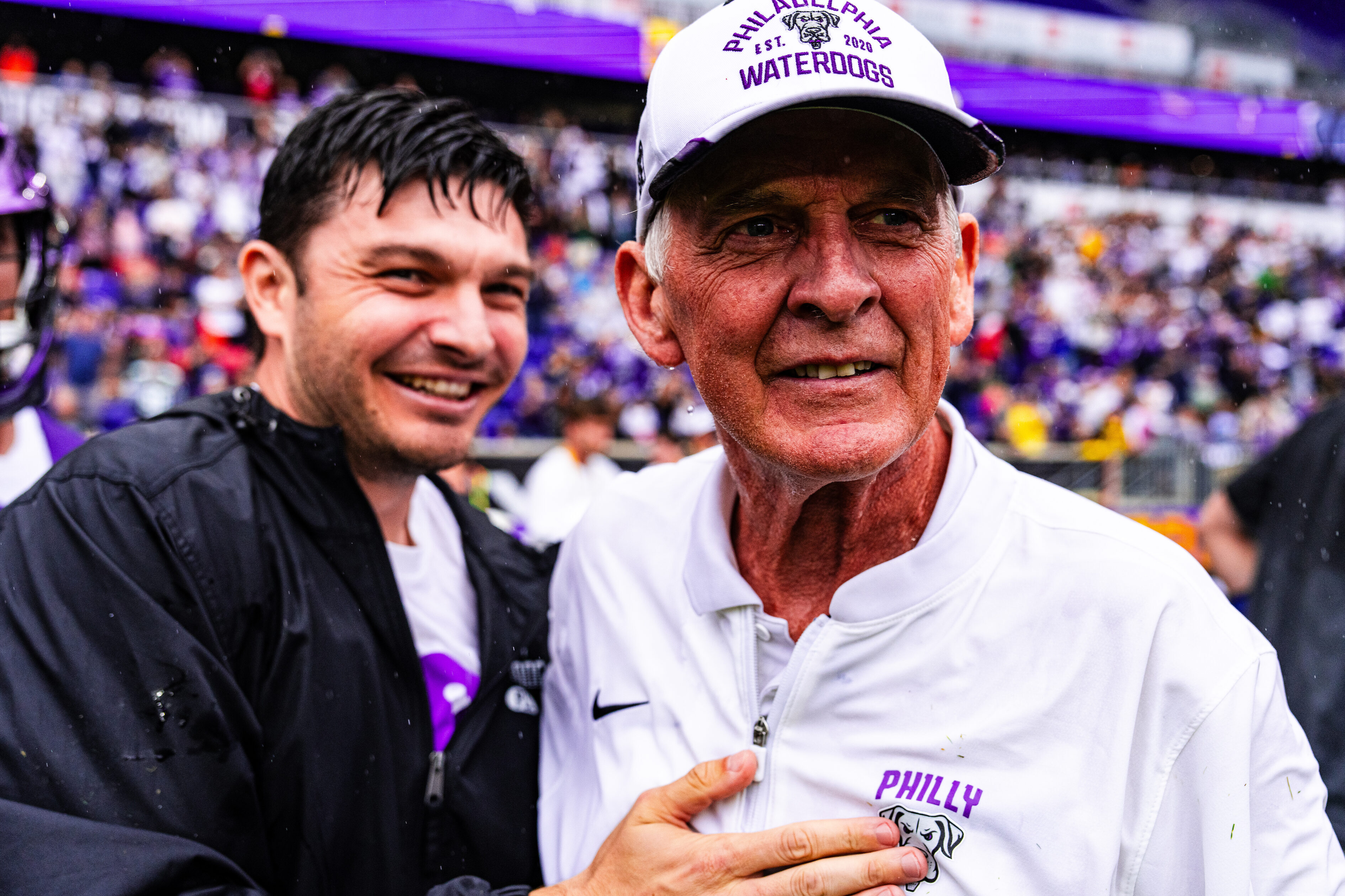 Waterdogs head coach Bill Tierney (right) became the first lacrosse coach to win a college and professional championship.
