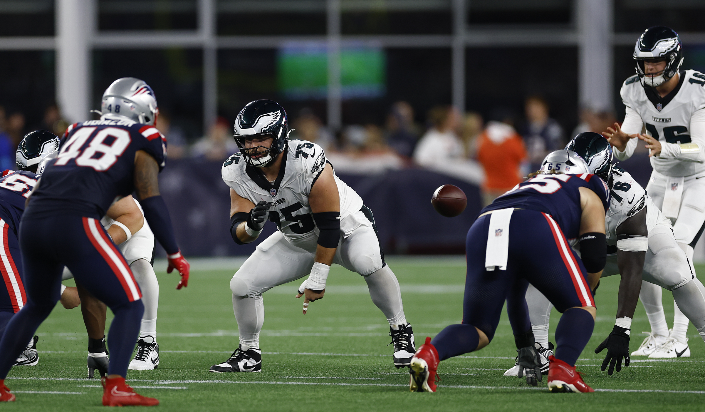 Eagles center Jake Majors could make his first career start on Sunday in London.