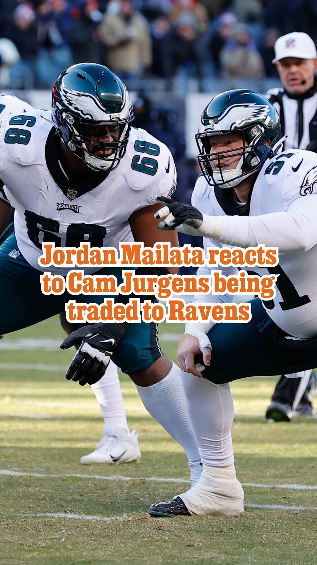 Jordan Mailata reacts to Cam Jurgens being traded to Ravens